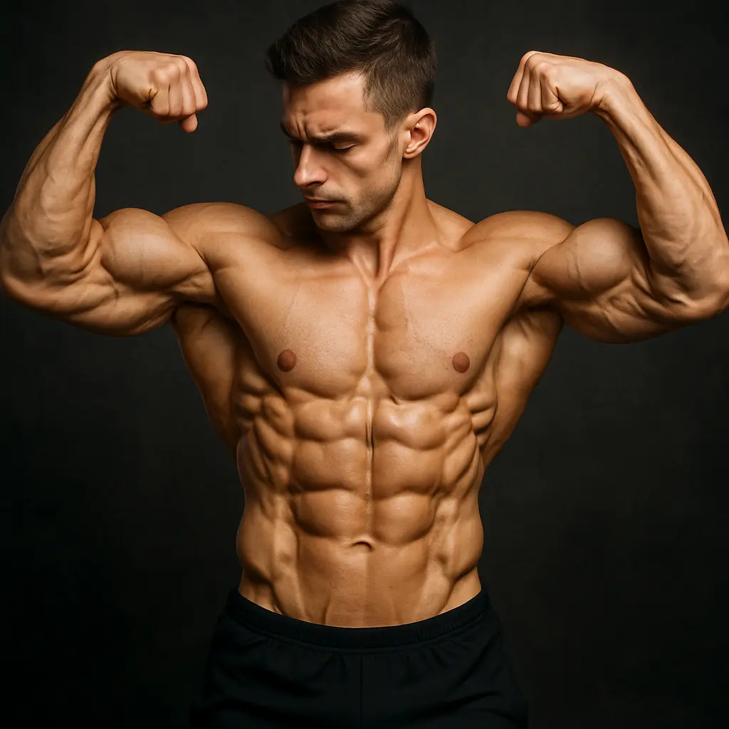 Man flexing muscles with visible definition during a cutting phase