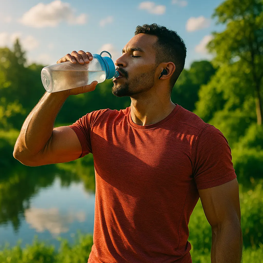 A man drinking water after a workout