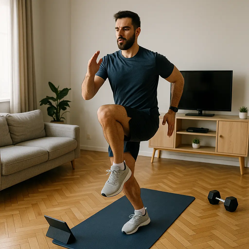 Man doing HIIT workout at home