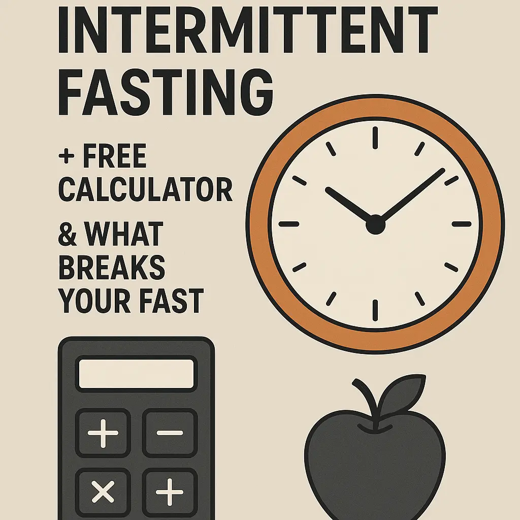 Intermittent fasting concept showing half plate of healthy food with eggs and avocado, and half clock representing eating and fasting windows