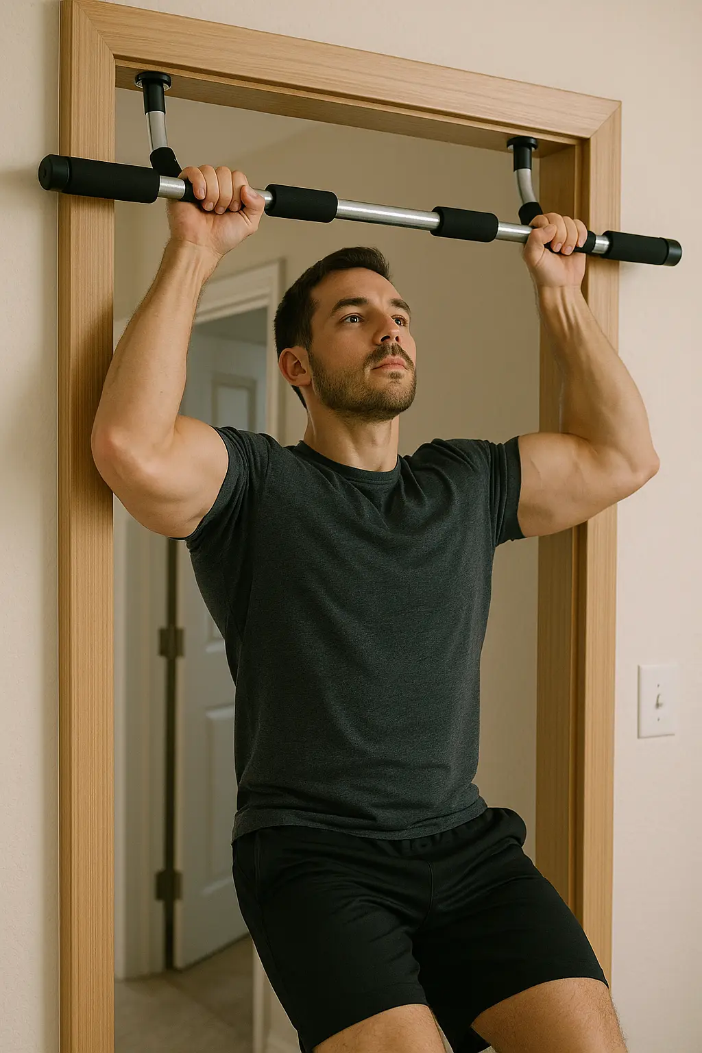 Man doing pull-ups with a doorway bar