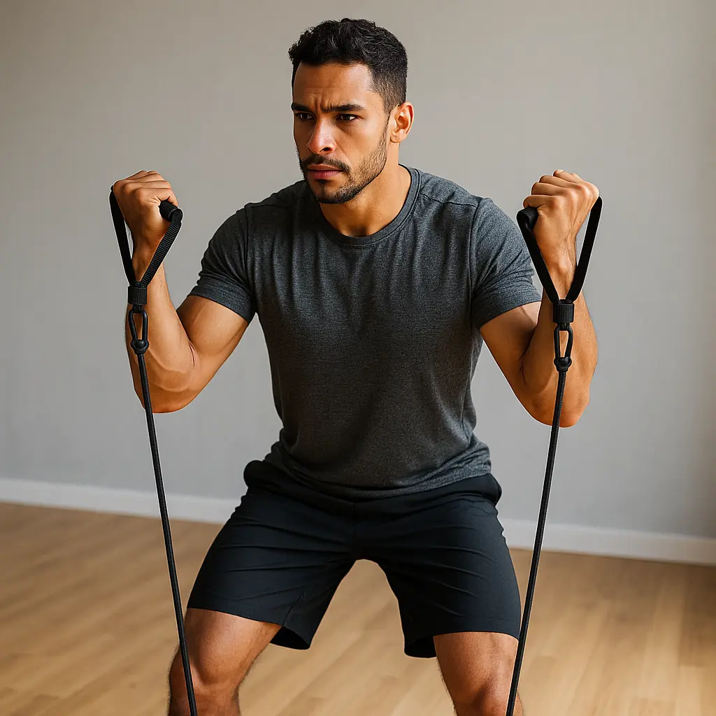 Man exercising with resistance bands