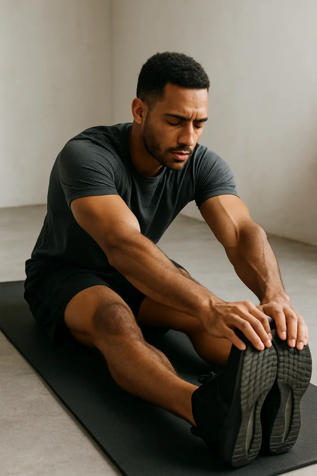 Man stretching on a workout mat