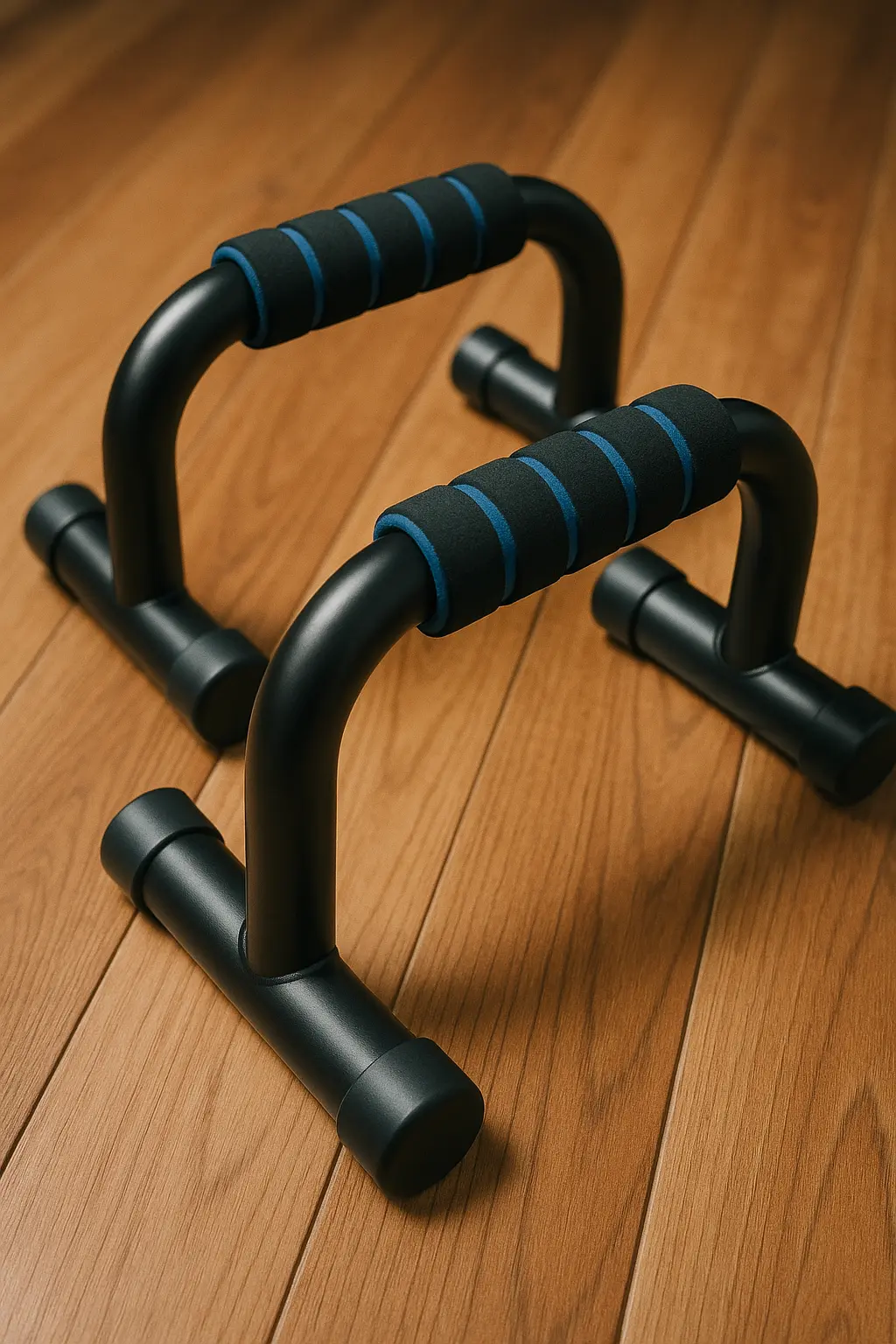 Push-up handles on wooden floor